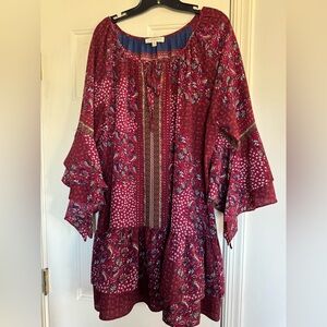 Umgee Multicolor scoop neck Bohemian tunic Dress bell sleeves women’s 1XL